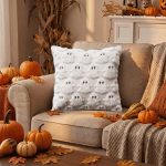 Sm:)e Embroidered Goost Plush Faux Fur Jacquard Halloween Throw Pillow Cover 18x18 Inch White, Set of 2 Silky Soft Cushion Case for Sofa Couch - Image 2