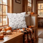 Sm:)e Embroidered Goost Plush Faux Fur Jacquard Halloween Throw Pillow Cover 18x18 Inch White, Set of 2 Silky Soft Cushion Case for Sofa Couch - Image 9