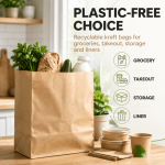 100 Pack Paper Kraft Paper Bags,Heavy Duty Large Grocery Brown Bag,14x10.5x6.5 Inch Bags for Storage,Take out,Shopping,Sacks - Image 2