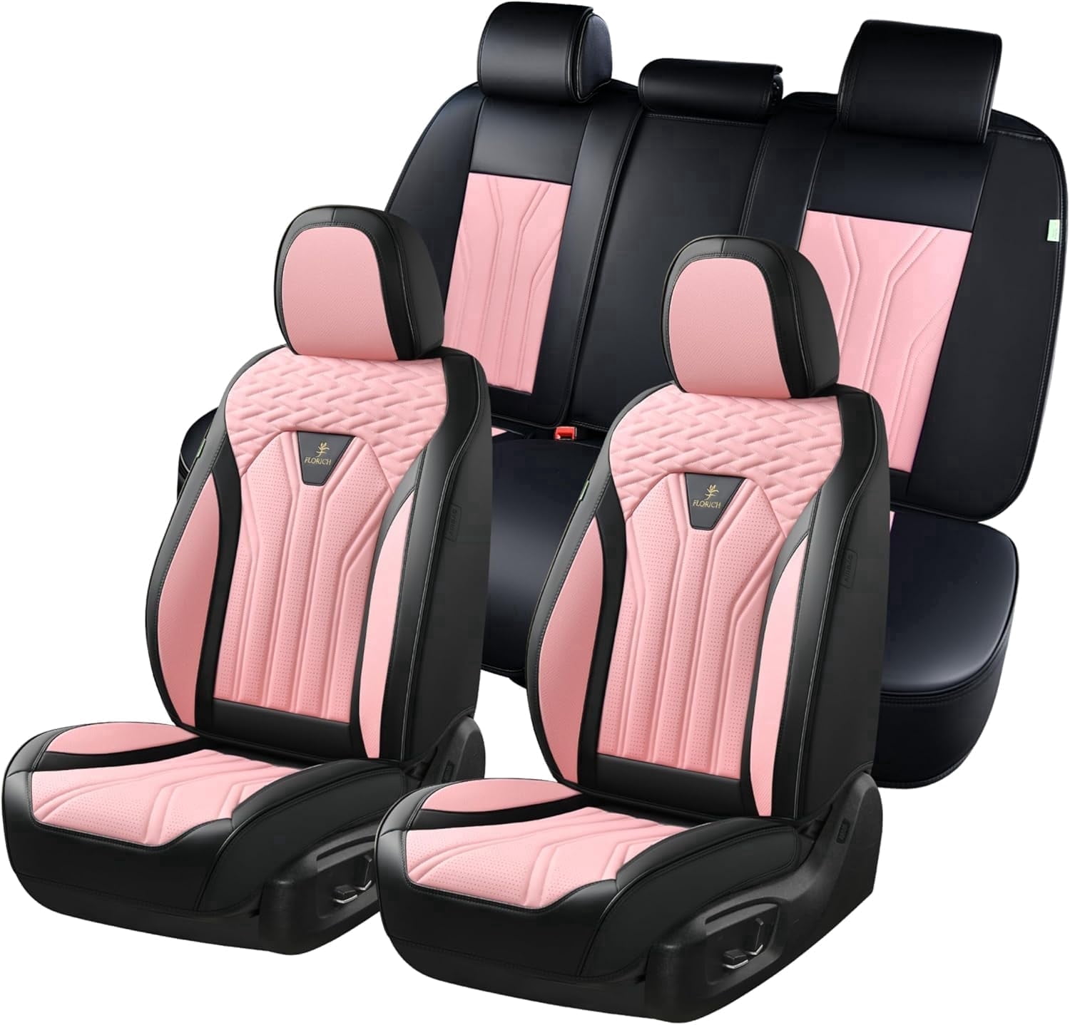 FLORICH-Leather-Car-Seat-Covers-Full-Set-Cars-SUVs-Trucks-Pink-Black-Front-Rear-Automotive-Seat-Covers-Universal-Fit-Toyota-Honda-Ford-Jeep_ea1141f7-6711-430f-a6f6-04ff4f496b50.0ad1f117a1addf61e12f4ebf587b022d FLORICH Leather Car Seat Covers Full Set for Cars, SUVs & Trucks, Pink Black Front & Rear Automotive Seat Covers, Universal Fit for Toyota Honda Ford Jeep - Image 1