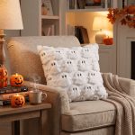 Sm:)e Embroidered Goost Plush Faux Fur Jacquard Halloween Throw Pillow Cover 18x18 Inch White, Set of 2 Silky Soft Cushion Case for Sofa Couch - Image 8