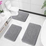 Buganda Bathroom Rugs 30x20, Quick Dry Machine Washable Chenille Bath Mats with Rubber Backing, Grey - Image 2